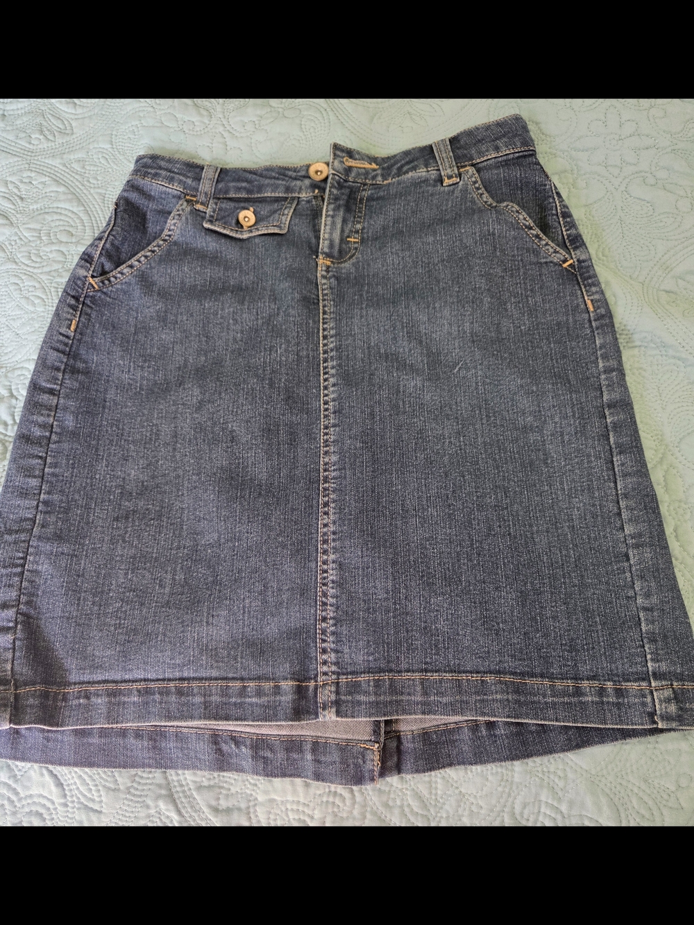 Merona Dark Blue Denim A-Line Skirt with Contrast Topstitching